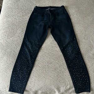 Skinny jeans with silver, gold and bronze embellishments